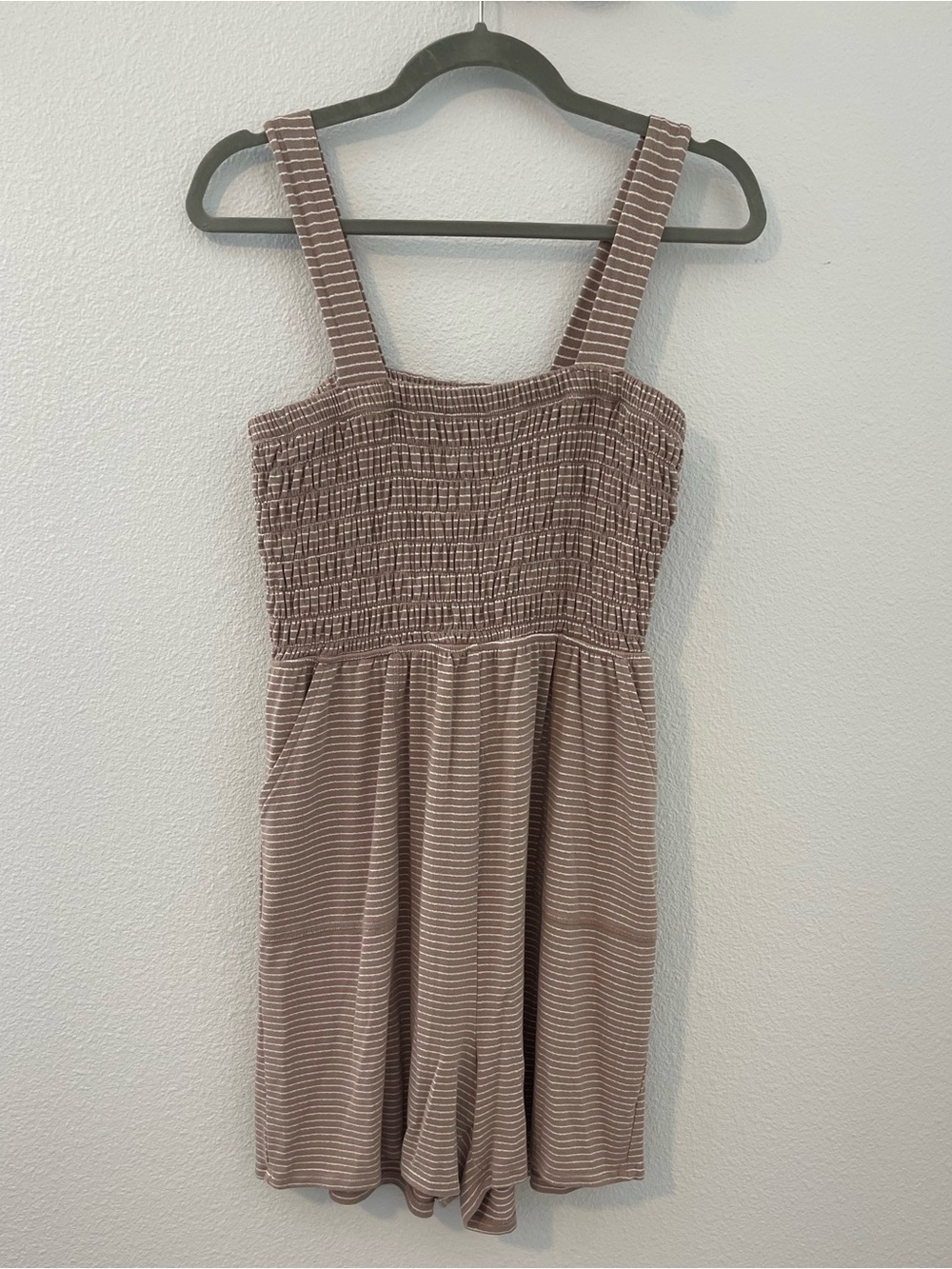 Zenana Outfitters Taupe Smocked Square-Neck Romper - Picture 2 of 8